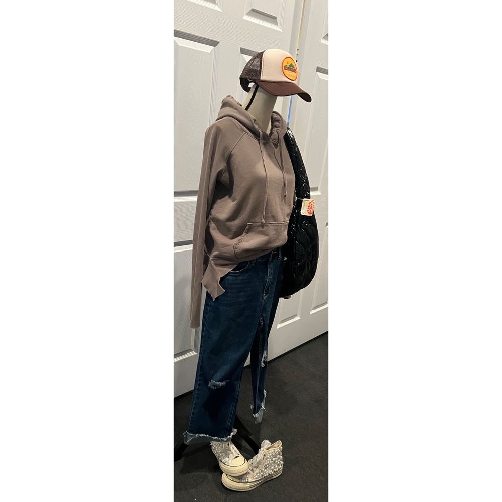 #1709 Frank & Eileen Tee Lab Gray Distressed Drawstring Hoodie Sweatshirt Medium - Picture 5 of 9